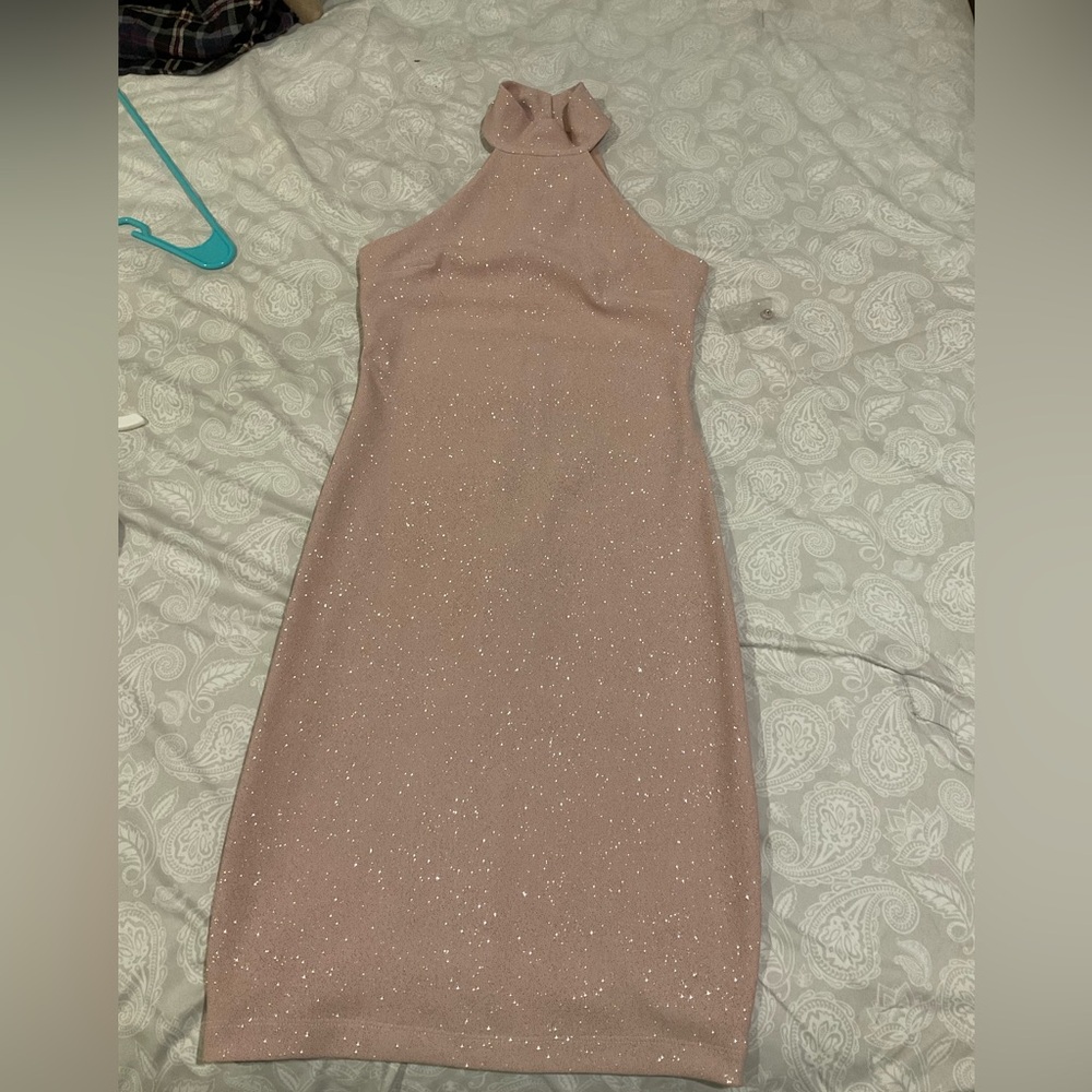 Pink sparkle halter dress